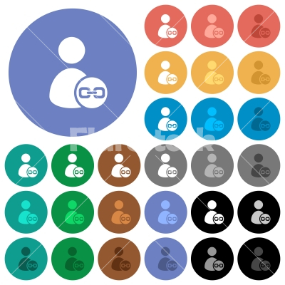 Link user account round flat multi colored icons - Link user account multi colored flat icons on round backgrounds. Included white, light and dark icon variations for hover and active status effects, and bonus shades on black backgounds.