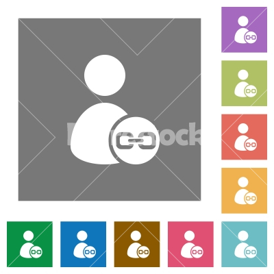 Link user account square flat icons - Link user account flat icons on simple color square backgrounds