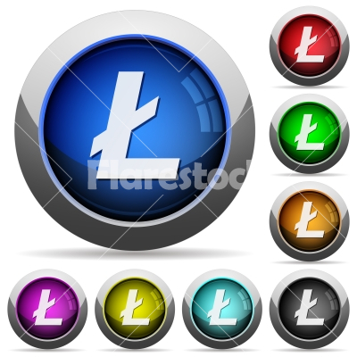 Litecoin digital cryptocurrency round glossy buttons - Litecoin digital cryptocurrency icons in round glossy buttons with steel frames