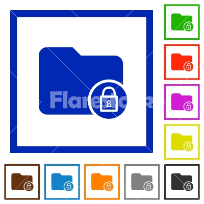 Lock directory flat framed icons - Lock directory flat color icons in square frames on white background