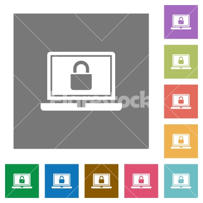 Locked laptop square flat icons - Locked laptop flat icons on simple color square backgrounds