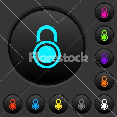 Locked round padlock dark push buttons with color icons - Locked round padlock dark push buttons with vivid color icons on dark grey background