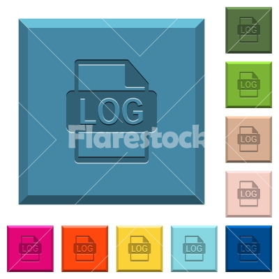 LOG file format engraved icons on edged square buttons - LOG file format engraved icons on edged square buttons in various trendy colors
