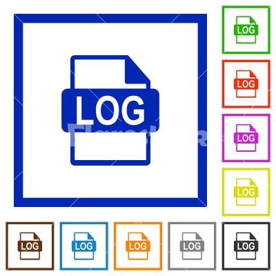 LOG file format framed flat icons - Set of color square framed LOG file format flat icons - Free stock vector
