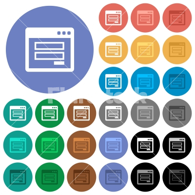 Login window round flat multi colored icons - Login window multi colored flat icons on round backgrounds. Included white, light and dark icon variations for hover and active status effects, and bonus shades on black backgounds.