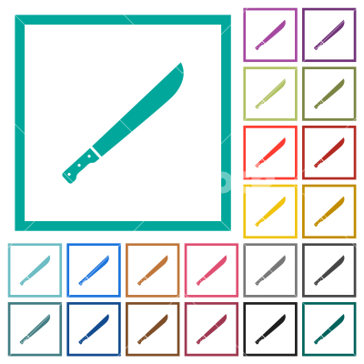Machete flat color icons with quadrant frames - Machete flat color icons with quadrant frames on white background
