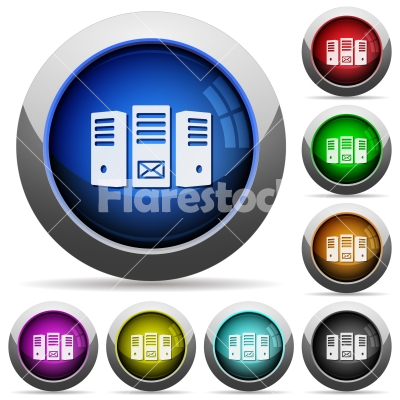 Mail server round glossy buttons - Mail server icons in round glossy buttons with steel frames