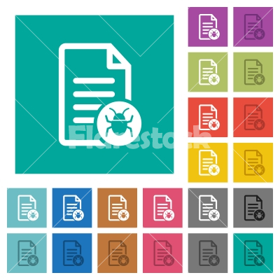 Malicious document square flat multi colored icons - Malicious document multi colored flat icons on plain square backgrounds. Included white and darker icon variations for hover or active effects.