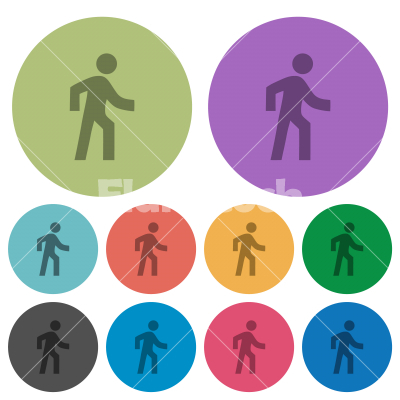 Man walking right color darker flat icons - Man walking right darker flat icons on color round background