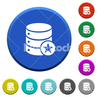 Marked database table beveled buttons - Marked database table round color beveled buttons with smooth surfaces and flat white icons