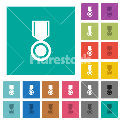 Medal solid square flat multi colored icons - Medal solid multi colored flat icons on plain square backgrounds. Included white and darker icon variations for hover or active effects.
