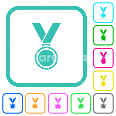 Medal vivid colored flat icons - Medal vivid colored flat icons in curved borders on white background - Free stock vector
