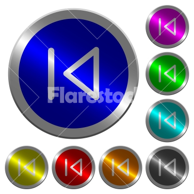Media prev luminous coin-like round color buttons - Media prev icons on round luminous coin-like color steel buttons