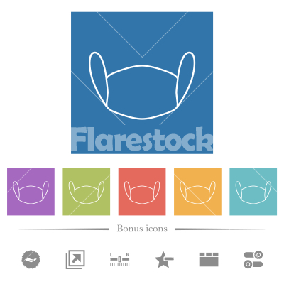 Medical face mask outline flat white icons in square backgrounds - Medical face mask outline flat white icons in square backgrounds. 6 bonus icons included.