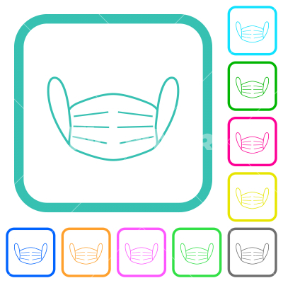 Medical face mask outline vivid colored flat icons - Medical face mask outline vivid colored flat icons in curved borders on white background