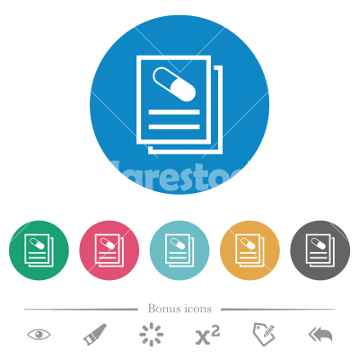 Medical prescription flat round icons - Medical prescription flat white icons on round color backgrounds. 6 bonus icons included.