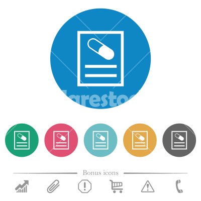 Medical prescription flat round icons - Medical prescription flat white icons on round color backgrounds. 6 bonus icons included.