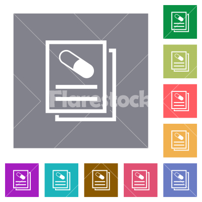 Medical prescription square flat icons - Medical prescription flat icons on simple color square backgrounds