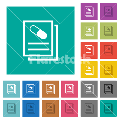 Medical prescription square flat multi colored icons - Medical prescription multi colored flat icons on plain square backgrounds. Included white and darker icon variations for hover or active effects.