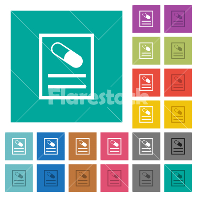 Medical prescription square flat multi colored icons - Medical prescription multi colored flat icons on plain square backgrounds. Included white and darker icon variations for hover or active effects.