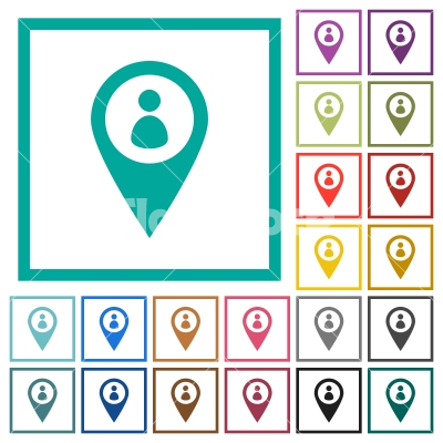 Member GPS map location flat color icons with quadrant frames - Member GPS map location flat color icons with quadrant frames on white background