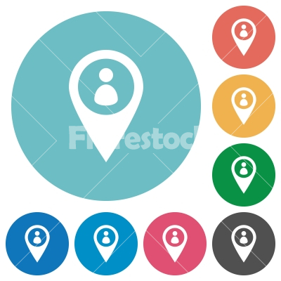Member GPS map location flat round icons - Member GPS map location flat white icons on round color backgrounds