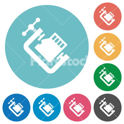 Micro sd memory card compress solid flat round icons - Micro sd memory card compress solid flat white icons on round color backgrounds