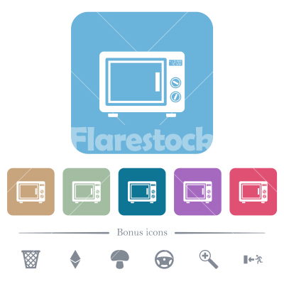 Microwave oven flat icons on color rounded square backgrounds - Microwave oven white flat icons on color rounded square backgrounds. 6 bonus icons included
