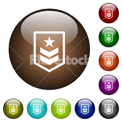 Military rank color glass buttons - Military rank white icons on round color glass buttons