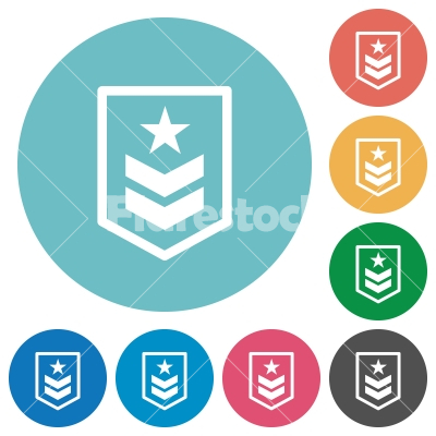 Military rank flat round icons - Military rank flat white icons on round color backgrounds
