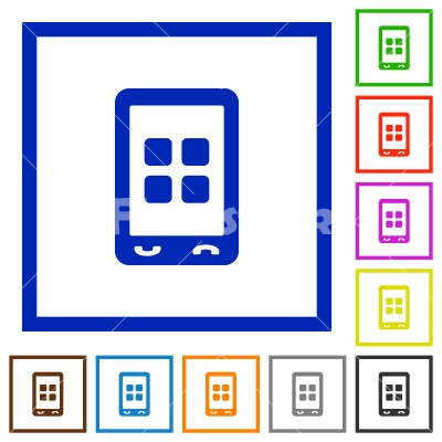 Mobile applications flat framed icons - Mobile applications flat color icons in square frames on white background