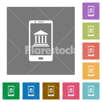 Mobile banking square flat icons - Mobile banking flat icons on simple color square backgrounds