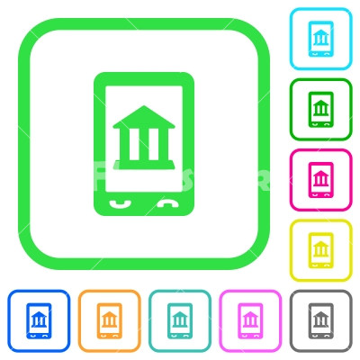 Mobile banking vivid colored flat icons - Mobile banking vivid colored flat icons in curved borders on white background