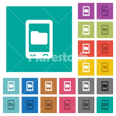 Mobile data storage square flat multi colored icons - Mobile data storage multi colored flat icons on plain square backgrounds. Included white and darker icon variations for hover or active effects.