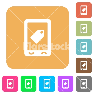 Mobile label rounded square flat icons - Mobile label flat icons on rounded square vivid color backgrounds.