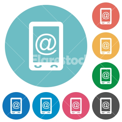 Mobile mailing flat round icons - Mobile mailing flat white icons on round color backgrounds