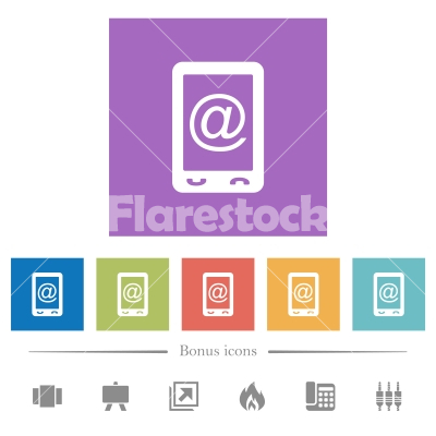 Mobile mailing flat white icons in square backgrounds - Mobile mailing flat white icons in square backgrounds. 6 bonus icons included.