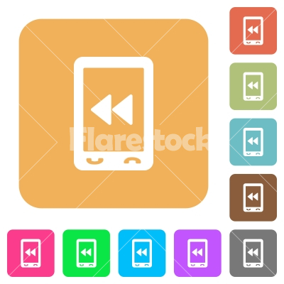 Mobile media fast backward rounded square flat icons - Mobile media fast backward flat icons on rounded square vivid color backgrounds.