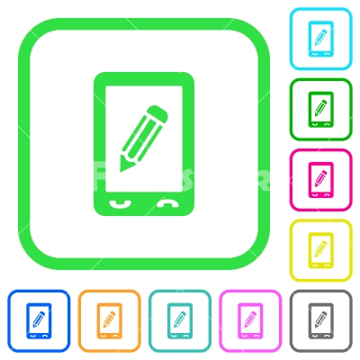 Mobile memo vivid colored flat icons - Mobile memo vivid colored flat icons in curved borders on white background