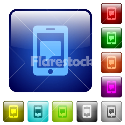 Mobile messaging color square buttons - Mobile messaging color glass rounded square button set