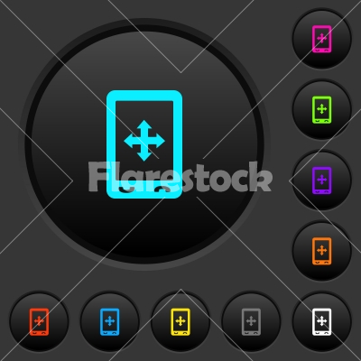 Mobile move gesture dark push buttons with color icons - Mobile move gesture dark push buttons with vivid color icons on dark grey background