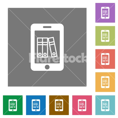 Mobile office square flat icons - Mobile office flat icons on simple color square backgrounds
