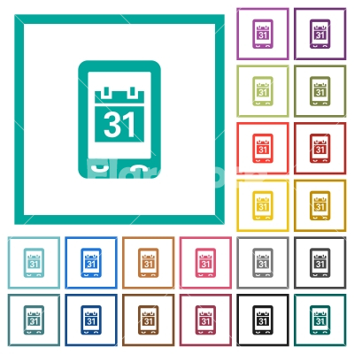 Mobile organizer flat color icons with quadrant frames - Mobile organizer flat color icons with quadrant frames on white background
