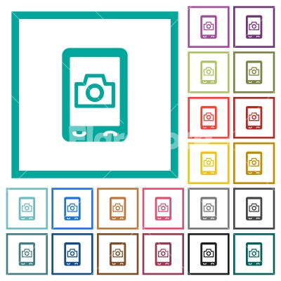 Mobile photography flat color icons with quadrant frames - Mobile photography flat color icons with quadrant frames on white background