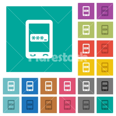 Mobile pin code square flat multi colored icons - Mobile pin code multi colored flat icons on plain square backgrounds. Included white and darker icon variations for hover or active effects.