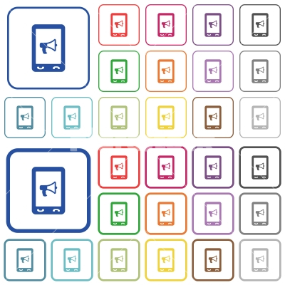 Mobile reading aloud outlined flat color icons - Mobile reading aloud color flat icons in rounded square frames. Thin and thick versions included.