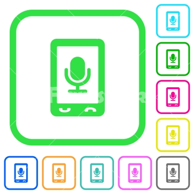 Mobile recording vivid colored flat icons - Mobile recording vivid colored flat icons in curved borders on white background