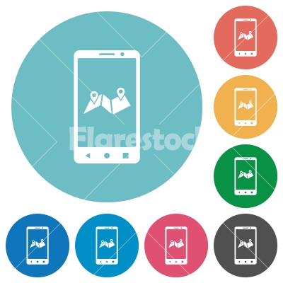 Mobile routing flat round icons - Mobile routing flat white icons on round color backgrounds