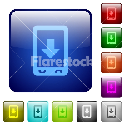 Mobile scroll down color square buttons - Mobile scroll down icons in rounded square color glossy button set