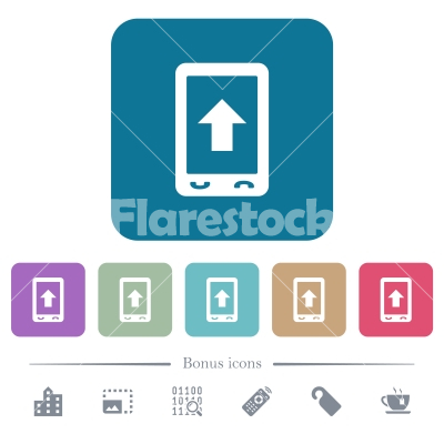 Mobile scroll up flat icons on color rounded square backgrounds - Mobile scroll up white flat icons on color rounded square backgrounds. 6 bonus icons included - Free stock vector